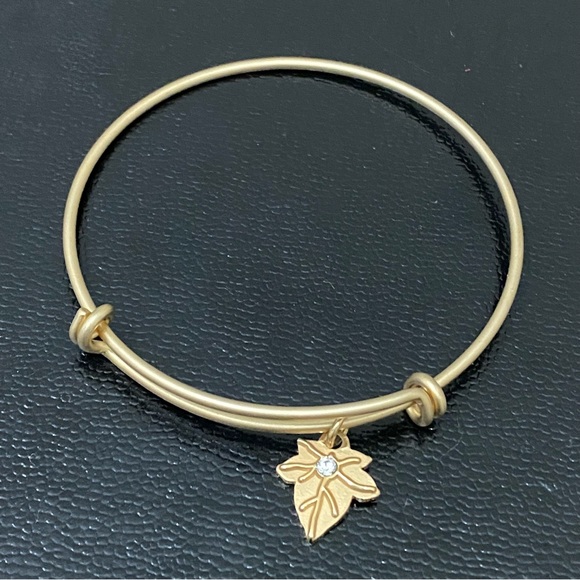 NAVIKA USA Gold-tone Maple Leaf CZ Charm Bangle Bracelet - Picture 11 of 12